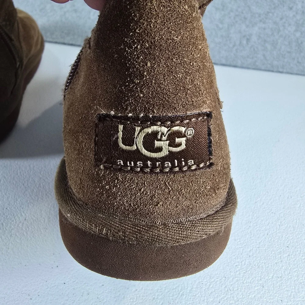 UGG Australia Girls Brown Suede Plaid Sheepskin Boots 3286 Size 3